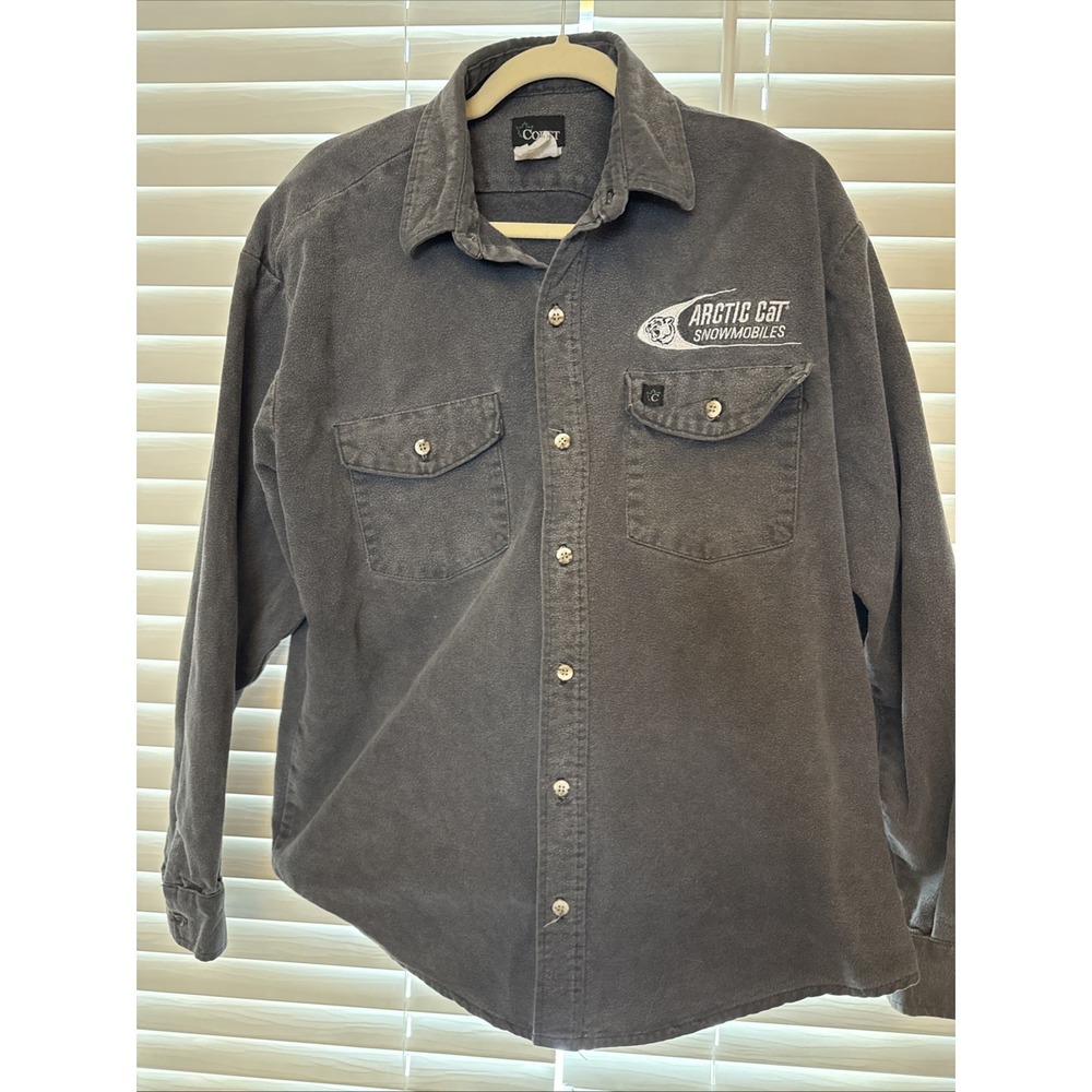 VTG Arctic Cat Chamois Flannel Shirt Adult M Dark Gray Embroidered USA Made EUC
